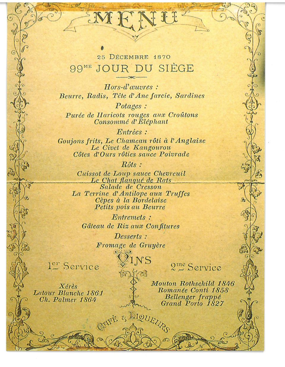 menu du 25 décembre 1870